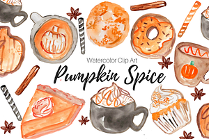 Pumpkin Spice Watercolor Clip Art, a Graphic by Writelovely