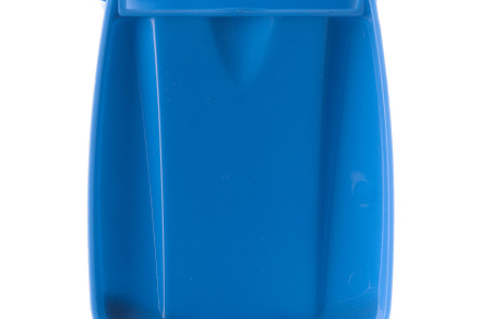 Plastic blue trash can isolated on white background