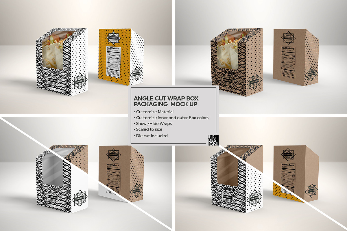 Angle Cut Sandwich Wrap Box Mockup, a Packaging Mockup by INCDesign (Photo 2 of 6)