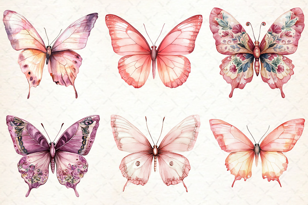 Blush and Pink Butterflies Clipart, an Illustration by Libby Wishes (Photo 3 of 7)