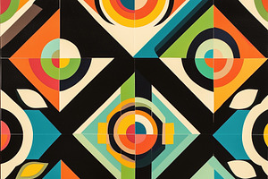 Seamless geometric pattern featuring colorful shapes including circles, squares, a Pattern Graphic by Textures & Backgrounds