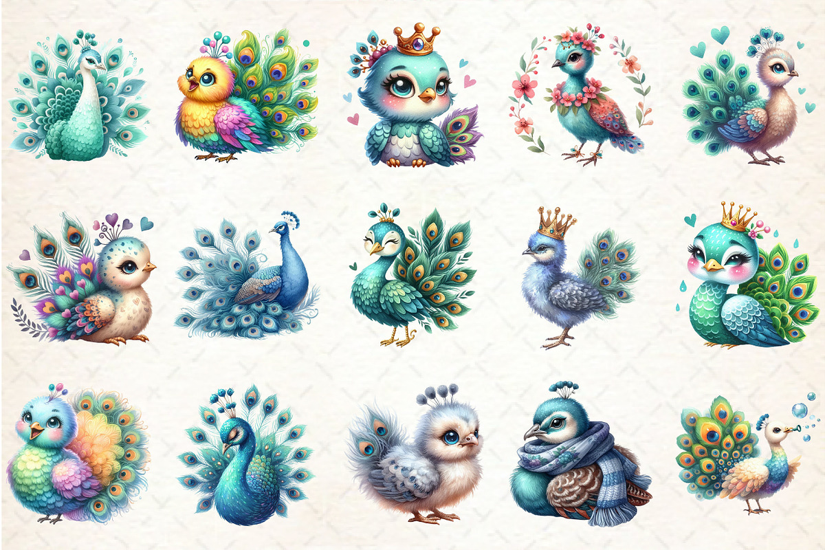 Cute Adorable Peacock Clipart, an Illustration by Rose Art (Photo 2 of 7)