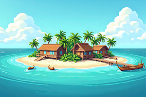 Island Resort With Bungalows Over Oc, a Photo by LOGOCREATIVE
