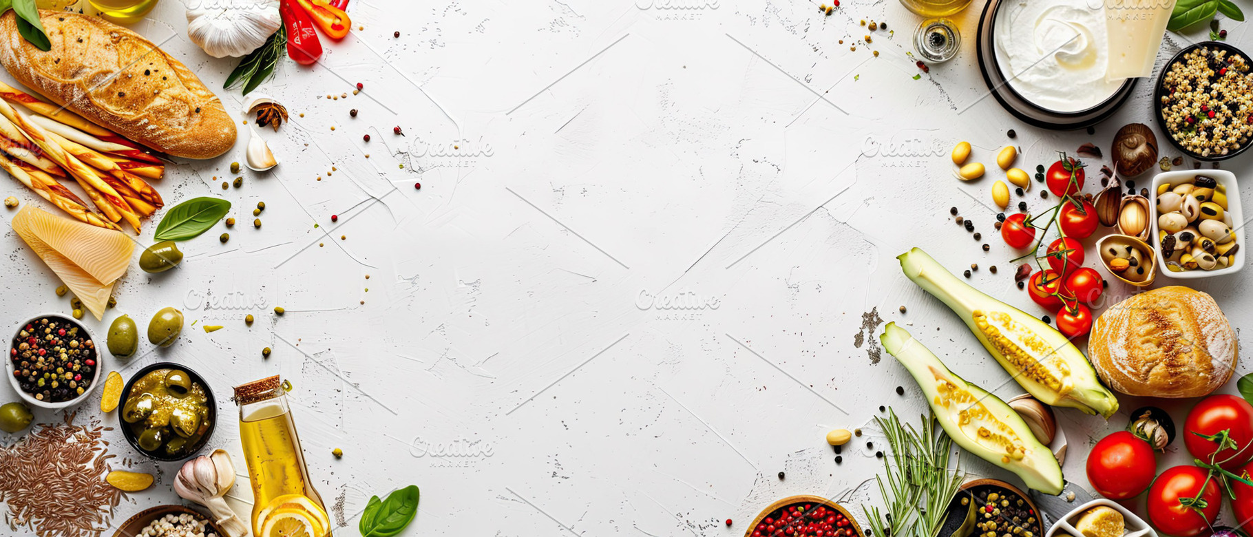Food border with white copy space sh, a Photo by LOGOCREATIVE