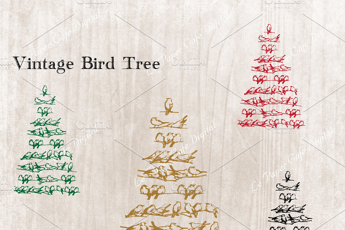 Vintage Bird Tree Elements