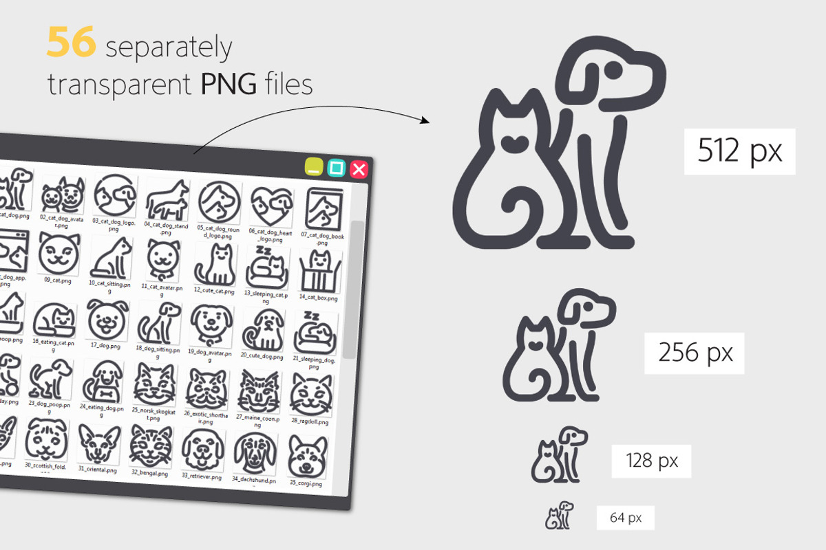 Cat & Dog Line Icons Set, an Outline Icon by Voysla's Shop (Photo 3 of 4)