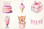 Pink Birthday Watercolor Clipart, an Illustration by Rose Art (Thumbnail 3 of 4)