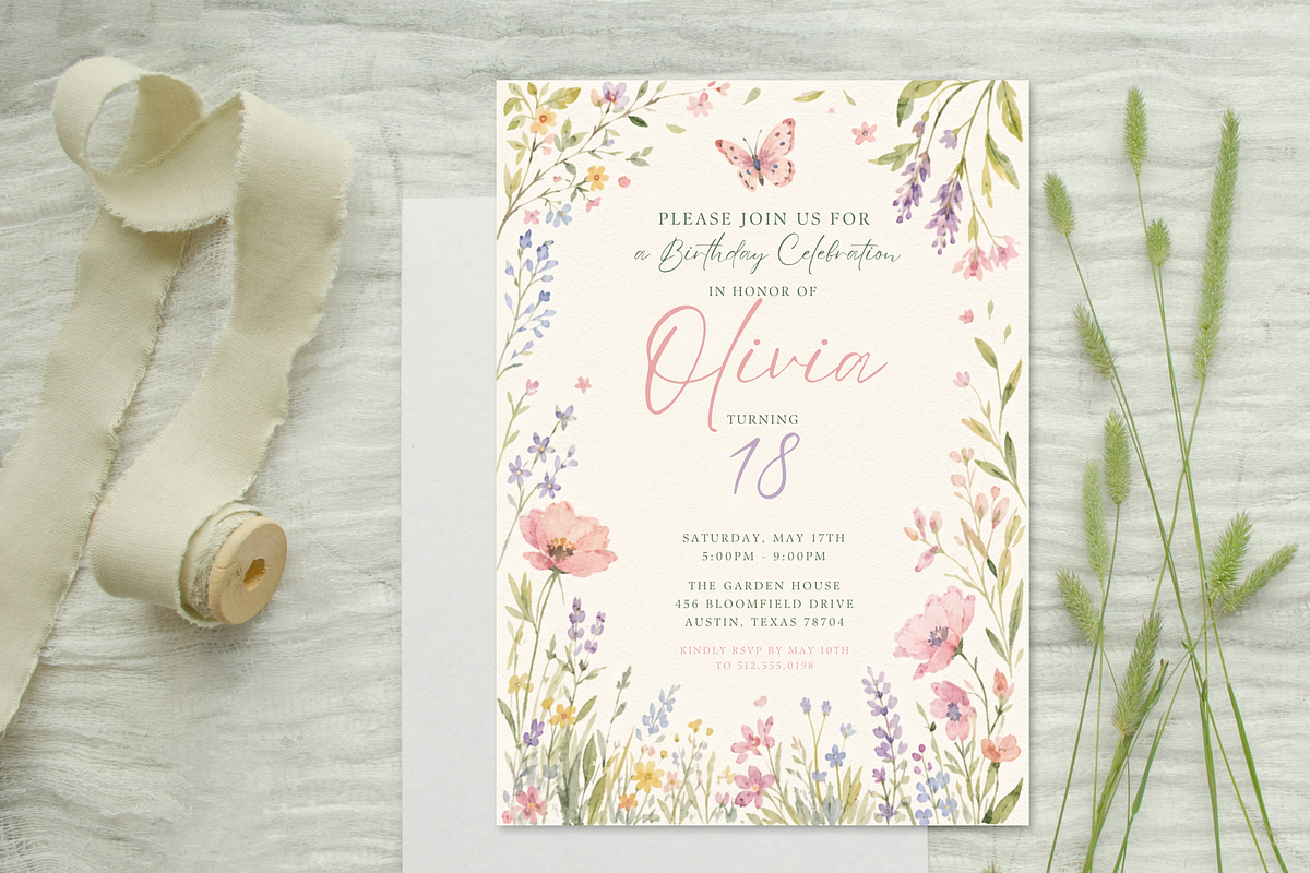 Wildflower Floral Birthday Invite, an Invitation Template by heynomi (Photo 1 of 19)