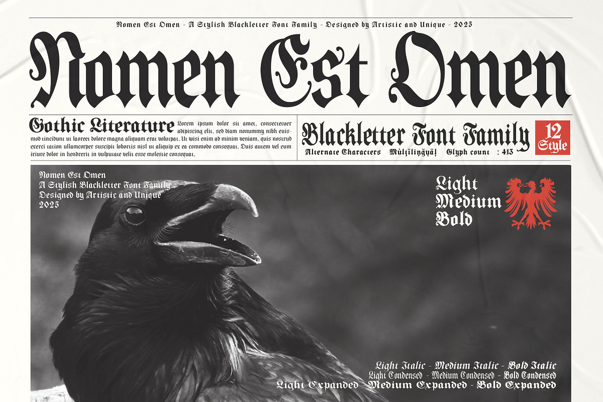 Nomen Est Omen - Blackletter Font, a Blackletter Font by Artistic & Unique (Photo 3 of 15)