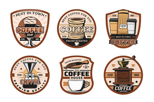 Coffee Shop, Cups And Beans Icons