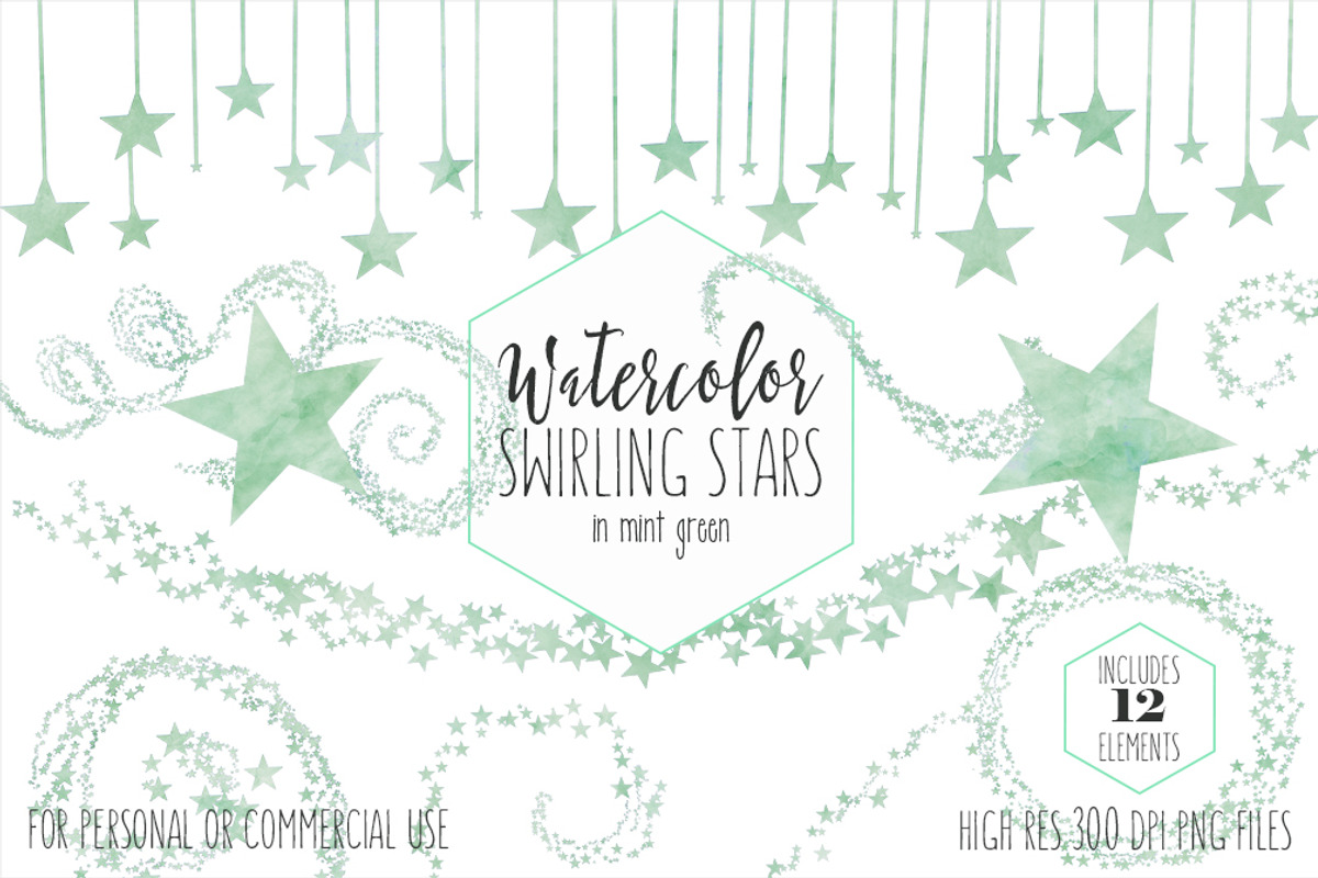 Mint Green Cute Watercolor Stars, an Illustration by ClipartBrat Graphics (Photo 1 of 5)