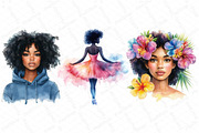 Watercolor Black Afro Girl Clipart, an Illustration by DreamPrint404 (Thumbnail 3 of 7)
