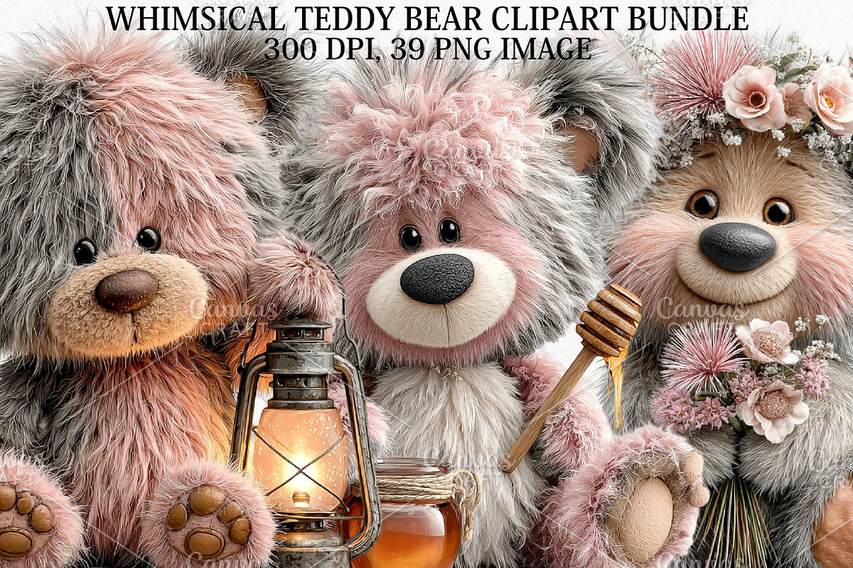Whimsical Teddy Bear Clipart Bundle, an Illustration by Canvas Craft (Photo 1 of 7)