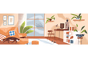 Living room interior at day & night, a Decorative Illustration by Good Studio (Thumbnail 2 of 5)