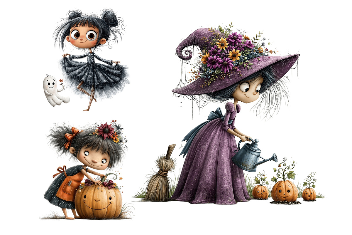 Whimsical Witches Clipart, a Seasonal Illustration by Nicolle's Colorful Art (Photo 6 of 6)
