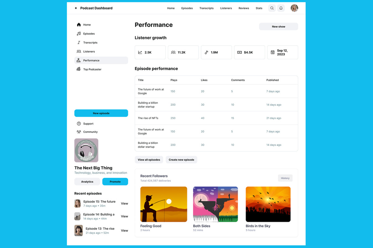 Radio & Podcast Dashboard Web App, an UI Kit Template by nagaredesignstudio (Photo 3 of 5)