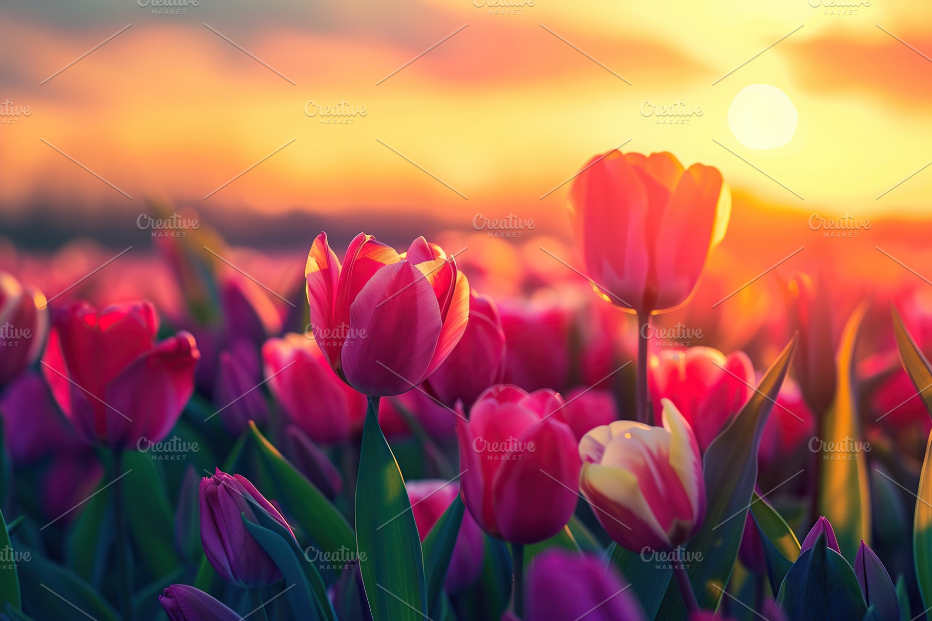 Sunrise over tulip field, a Nature Photo by AlyaAnd