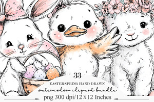 Easter Spring Hand-Drawn Bundle, an Illustration by Designking