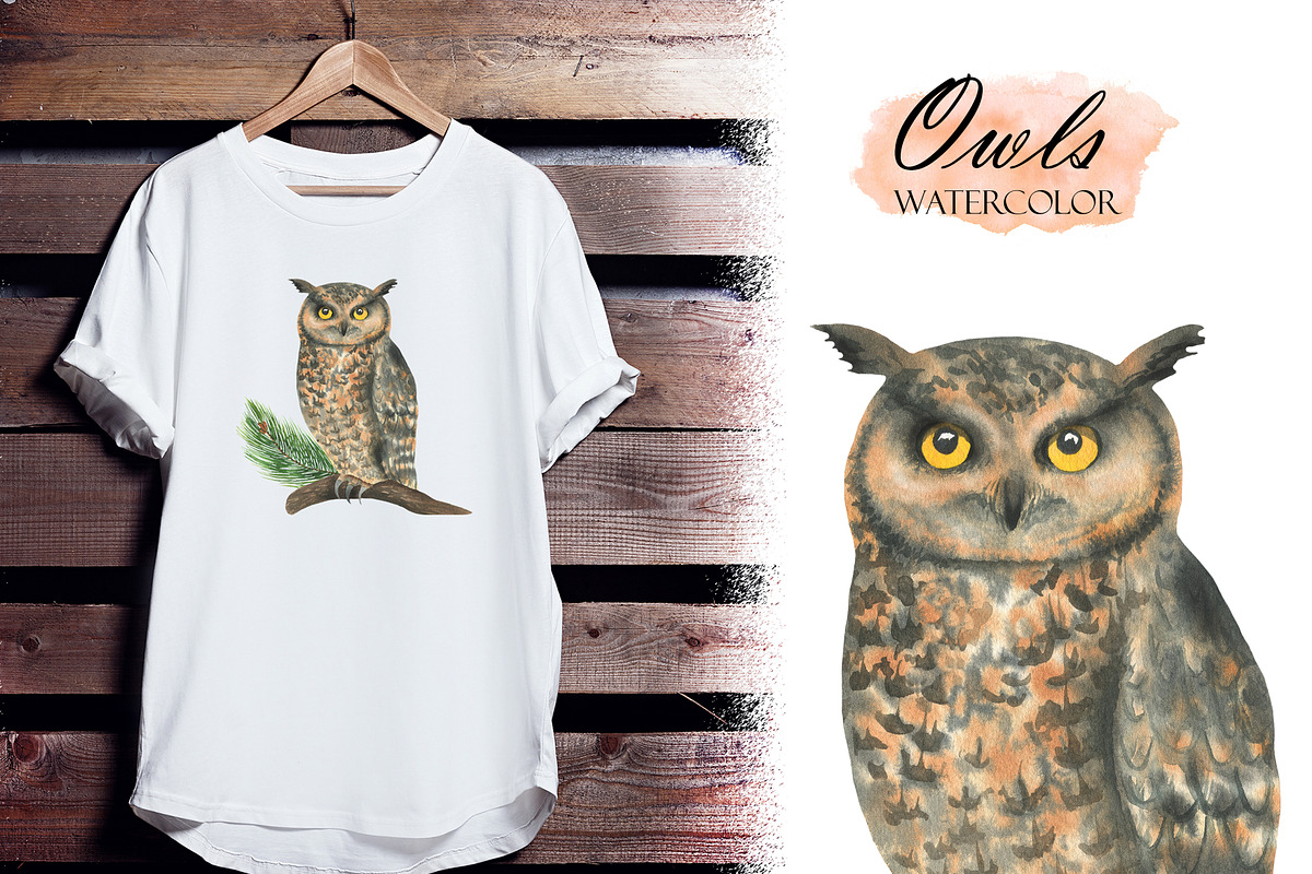 Watercolor Owls, an Animal Illustration by OlDm_Shop (Photo 4 of 5)