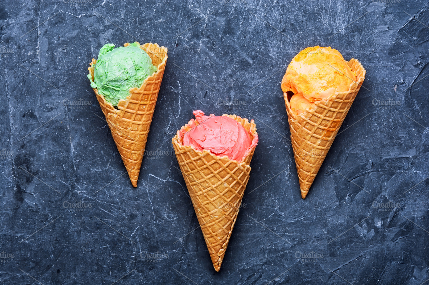 Ice cream in waffle cone containing vanilla, cone, and ice, a Food & Drink Photo by MLunov MLunov