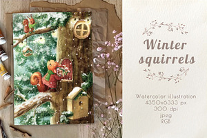 Winter  squirrels illustration