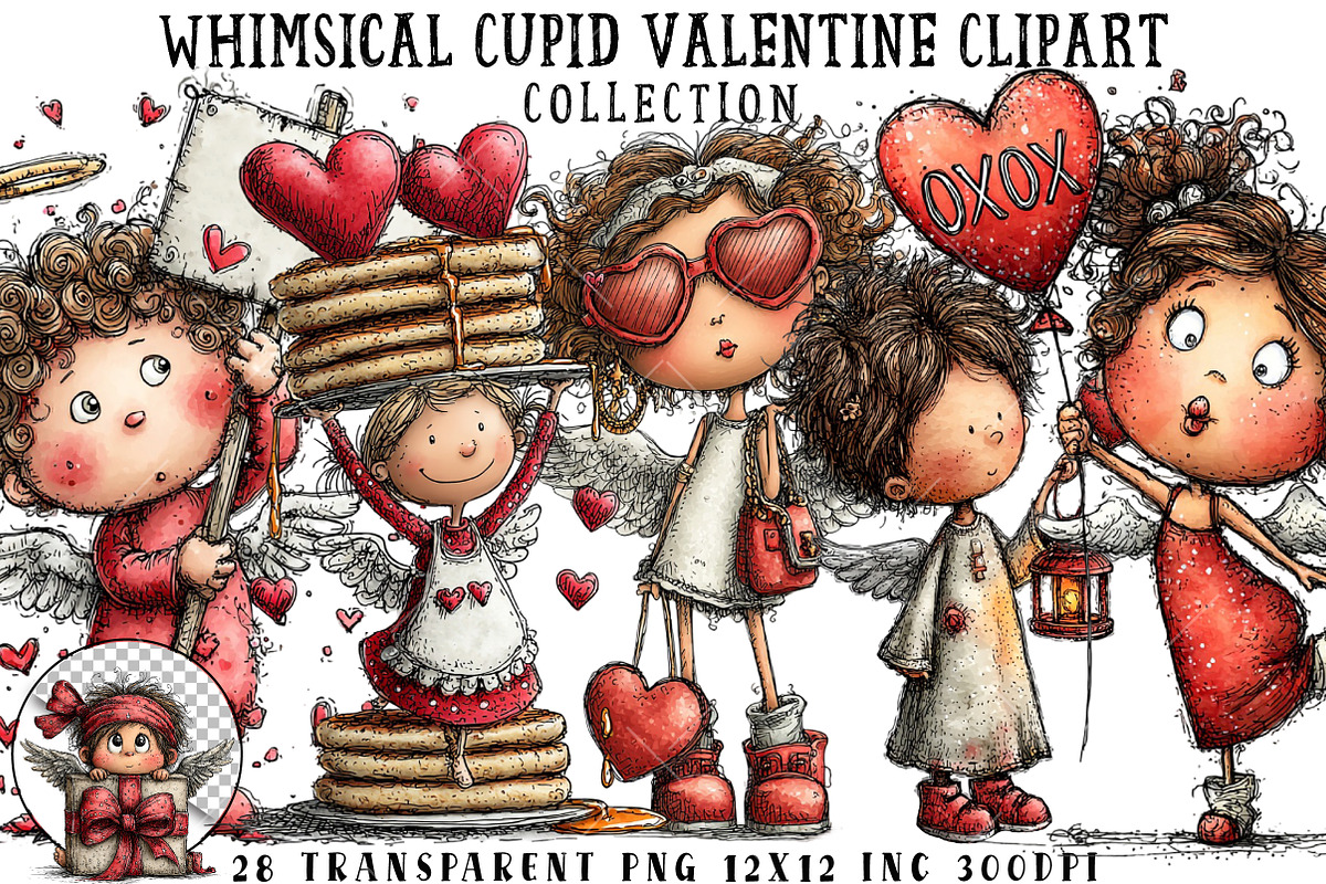 Whimsical Cupid Valentine Clipart, an Illustration by OK Design (Photo 1 of 6)