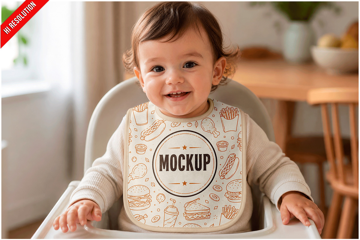Baby Bib High Chair Mockup PSD, an Advertising Mockup by Bruno's Shop (Photo 1 of 3)