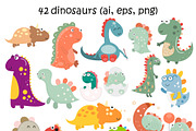 Dinosaur clipart & patterns bundle, an Animal Illustration by Nursery Art (Thumbnail 2 of 10)