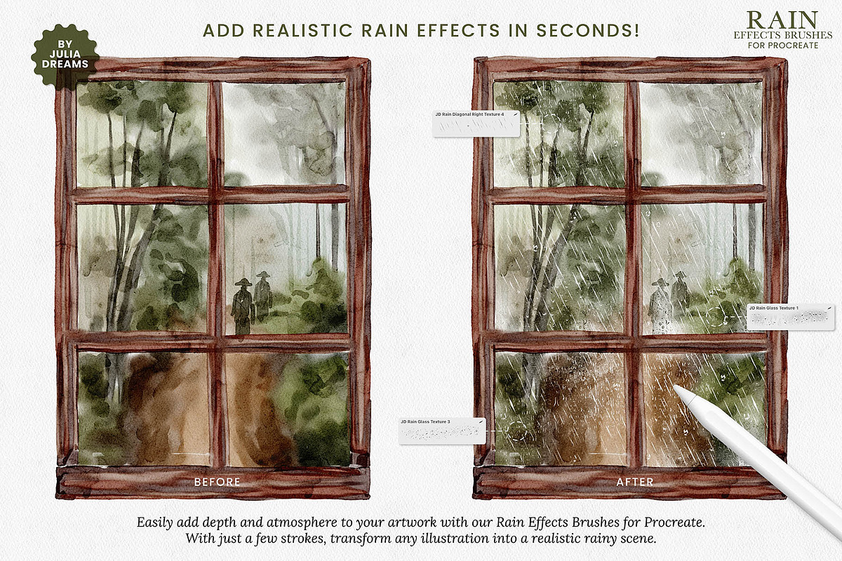 Rain Effects Brushes Procreate, a Brush Add-On by Julia Dreams (Photo 2 of 6)