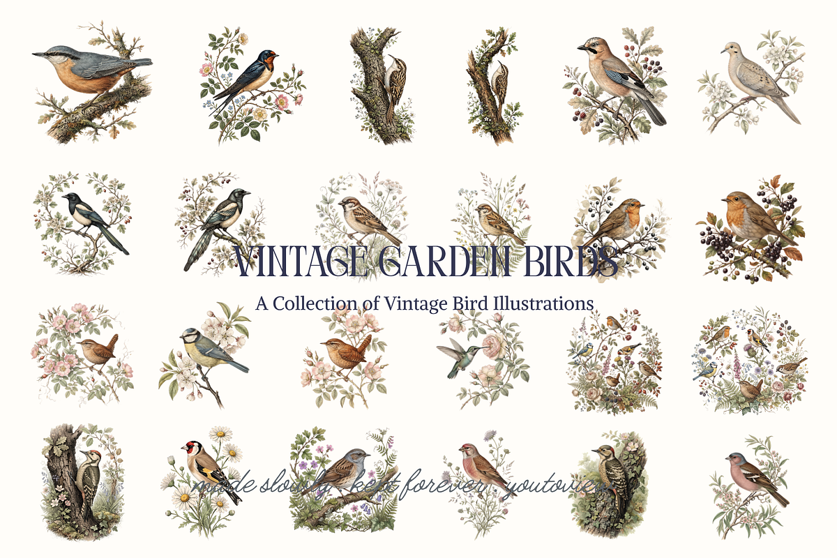 Vintage Garden Birds Illustrations, a Decorative Illustration by youtoview (Photo 5 of 17)