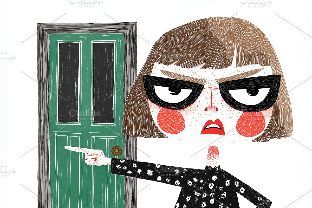 A furious woman points at the door, a Person Illustration by Sybillla