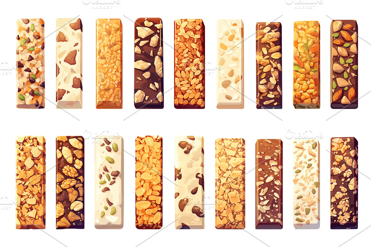 Set of protein bars with chocolate, a Food Illustration by LadadikArt