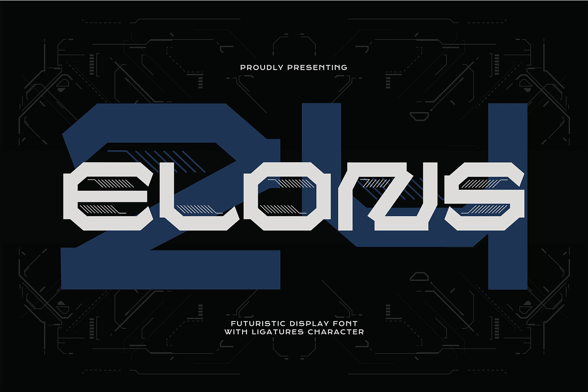 Elons - Industrial Techno Typeface, a Sans Serif Font by Imoodev (Photo 1 of 6)