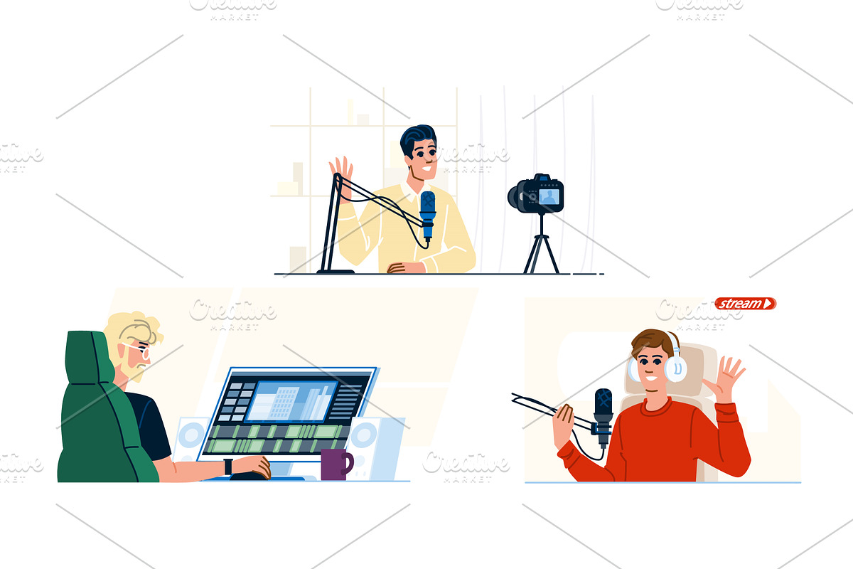 Content creators working on video, a Technology Illustration by pikepicture