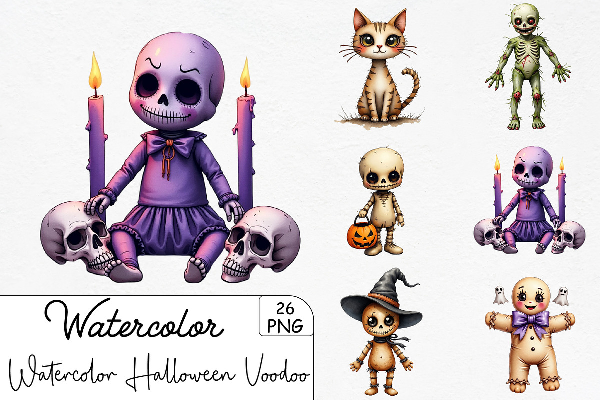 Watercolor Halloween Voodoo Doll Cli, an Illustration by CrexoraLab (Photo 1 of 5)