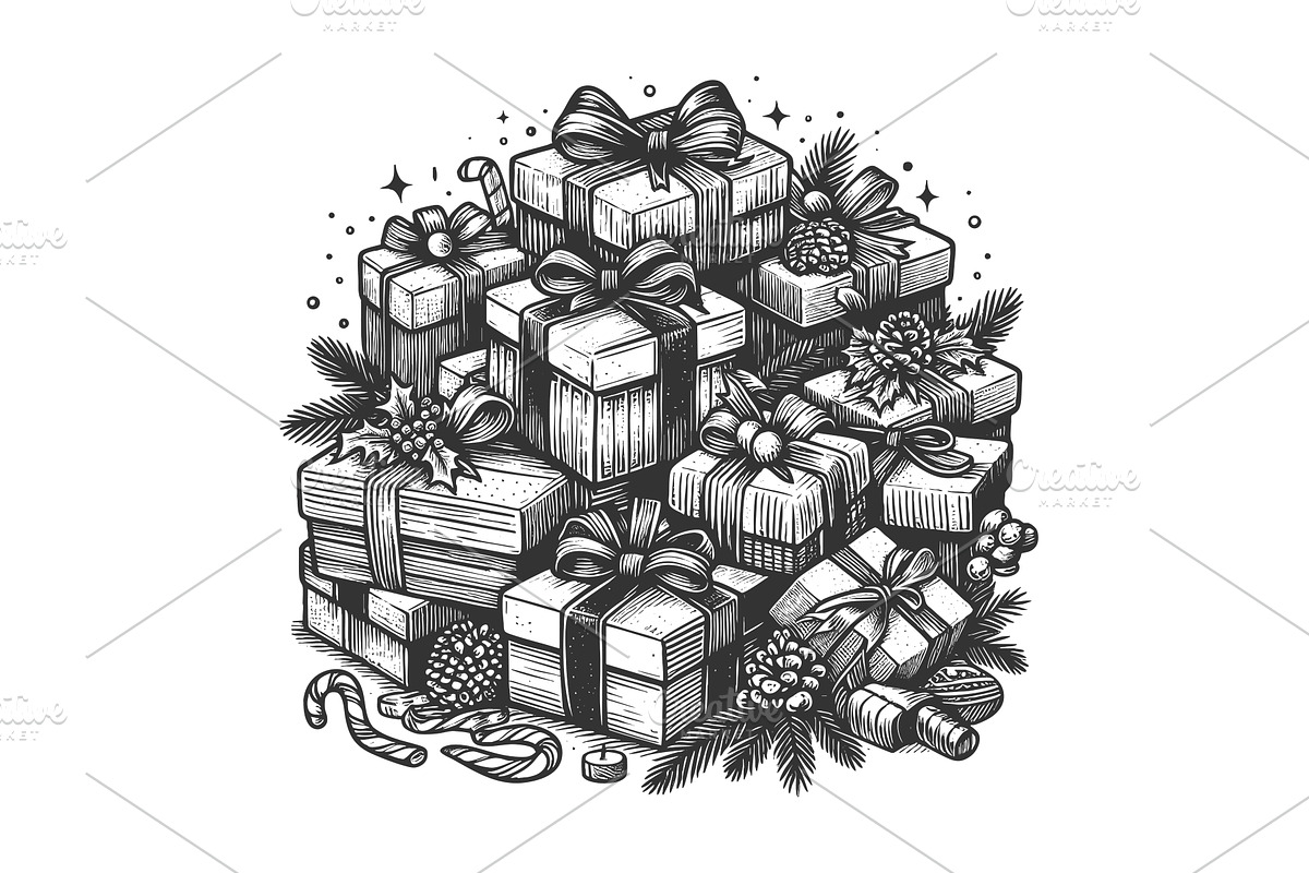 stacked gift boxes with bows, an Illustration by AlexArt