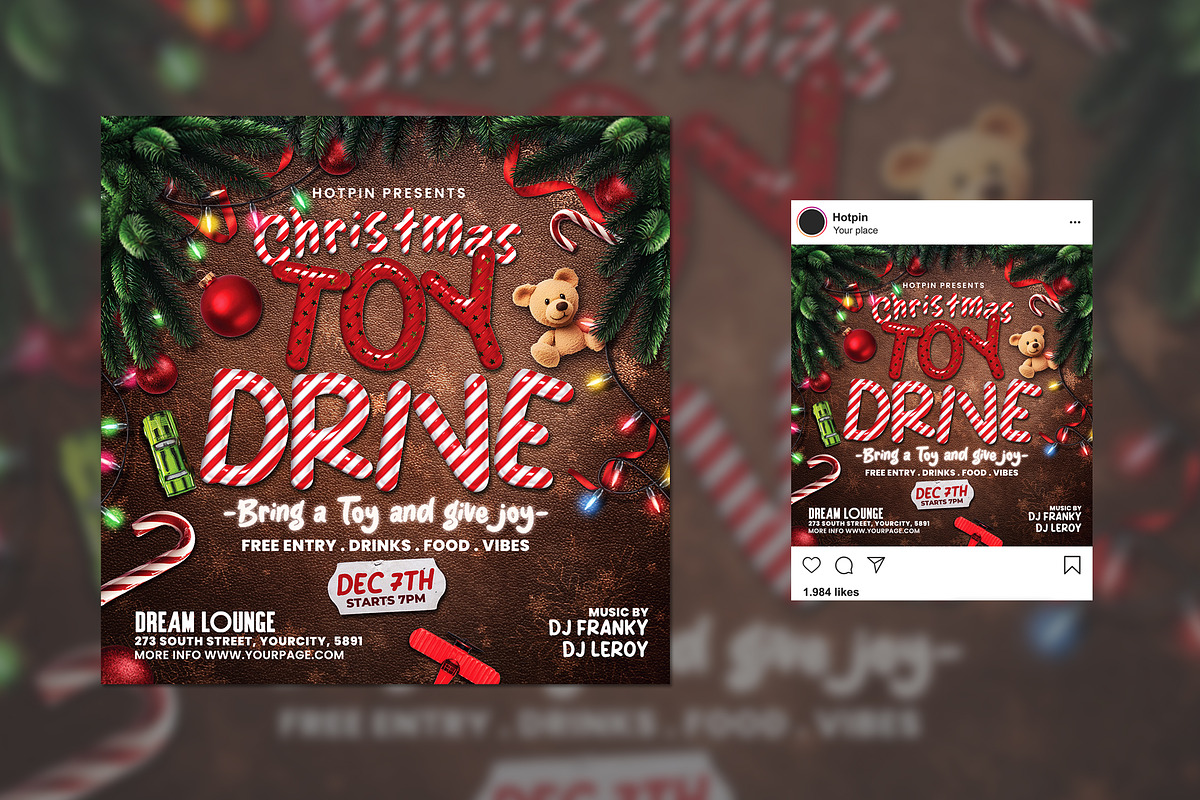 Christmas Toy Drive Flyer Template, a Flyer Template by Hotpin (Photo 2 of 2)