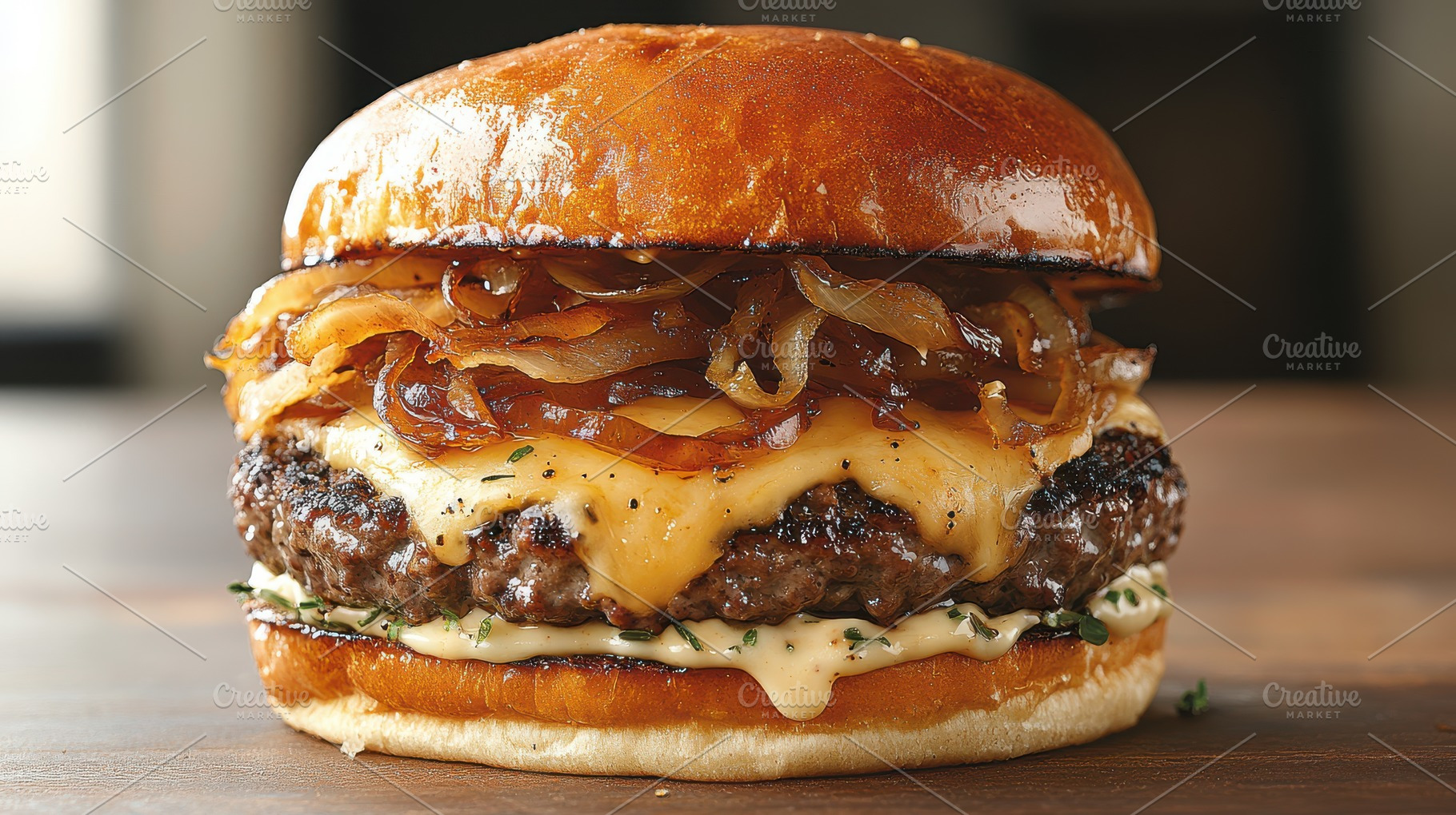 Delicious burger with melted cheese, a Food & Drink Photo by Pixeness Studio