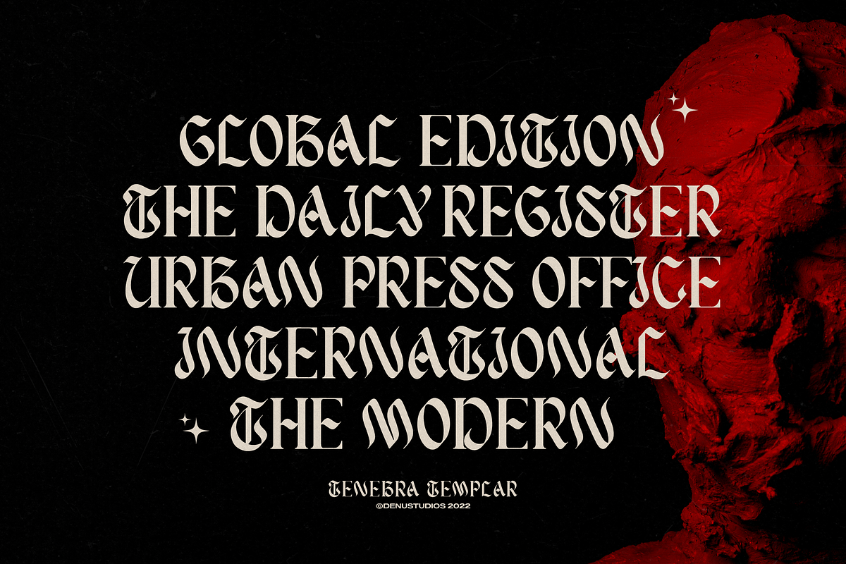 Tenebra Templar Blackletter Typeface, a Blackletter Font by Denustudios (Photo 6 of 12)