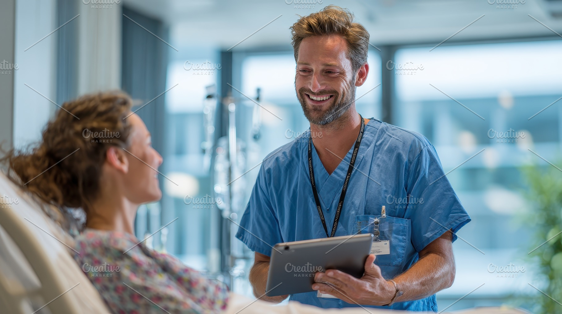Happy Doctor Shows Tablet to Patient, a Photo by Pixeness Studio