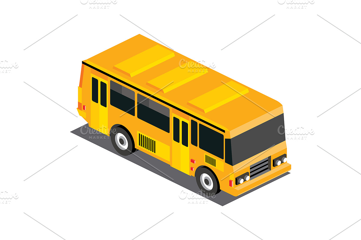 Isometric yellow school bus., a Transportation Illustration by Booblgum