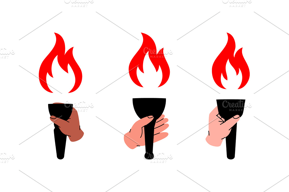 Hands holding burning torch with red, an Illustration by GraphiShop