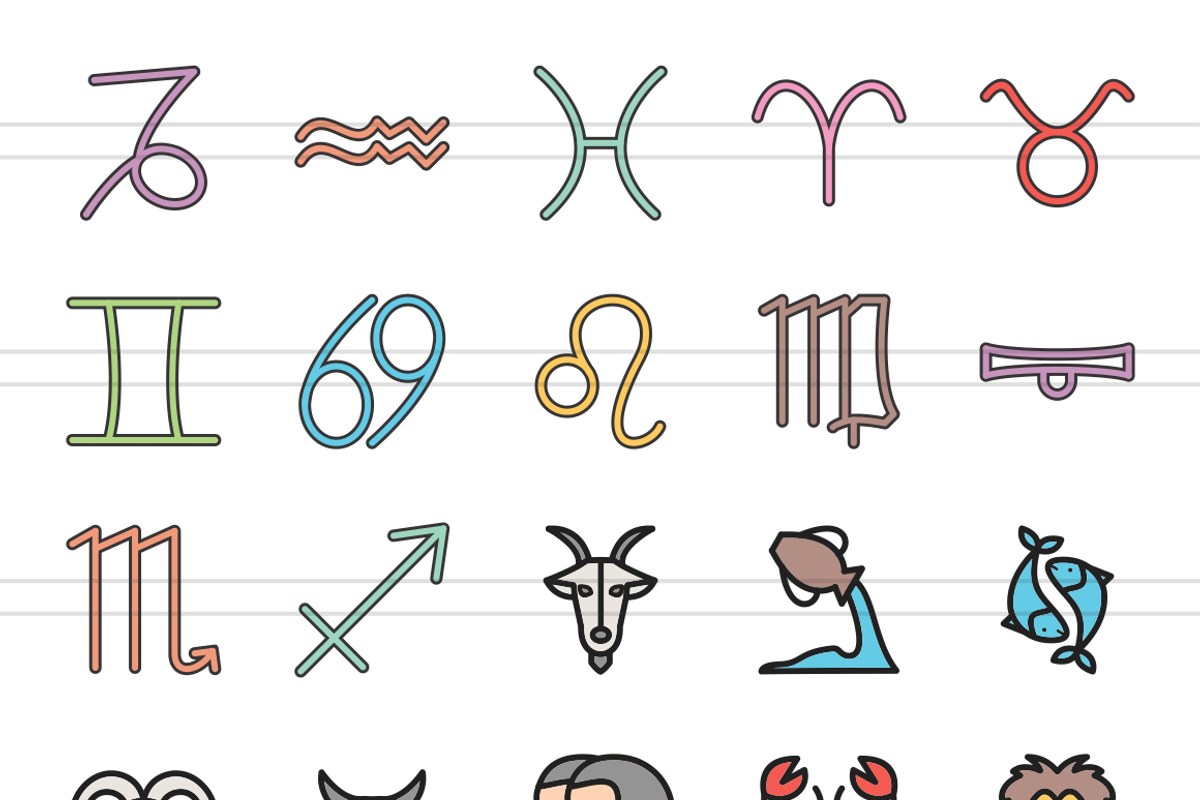 24 Zodiac Filled Line Icons, an Outline Icon by IconBunny (Photo 2 of 3)