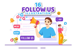 16 Follow Us And Like Illustration