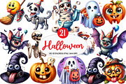 Funny Halloween Clipart, an Illustration by Watercolor design (Thumbnail 1 of 4)
