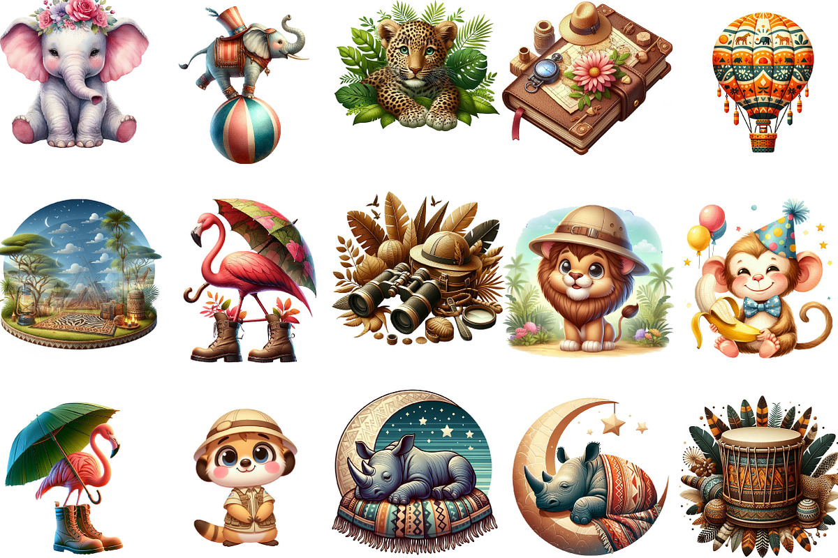 Safari Watercolor Clipart, an Illustration by Designking (Photo 2 of 5)