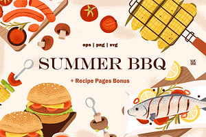 Summer BBQ Clipart + Recipe Page, a Food Illustration by vik.stock