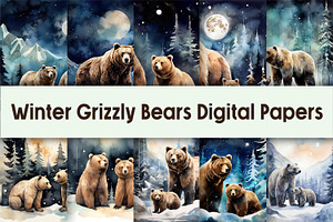 Winter Grizzly Bears Digital Papers