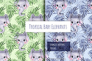 Watercolor Baby Elephants Pattern, a Pattern Graphic by Gribanessa (Thumbnail 1 of 3)