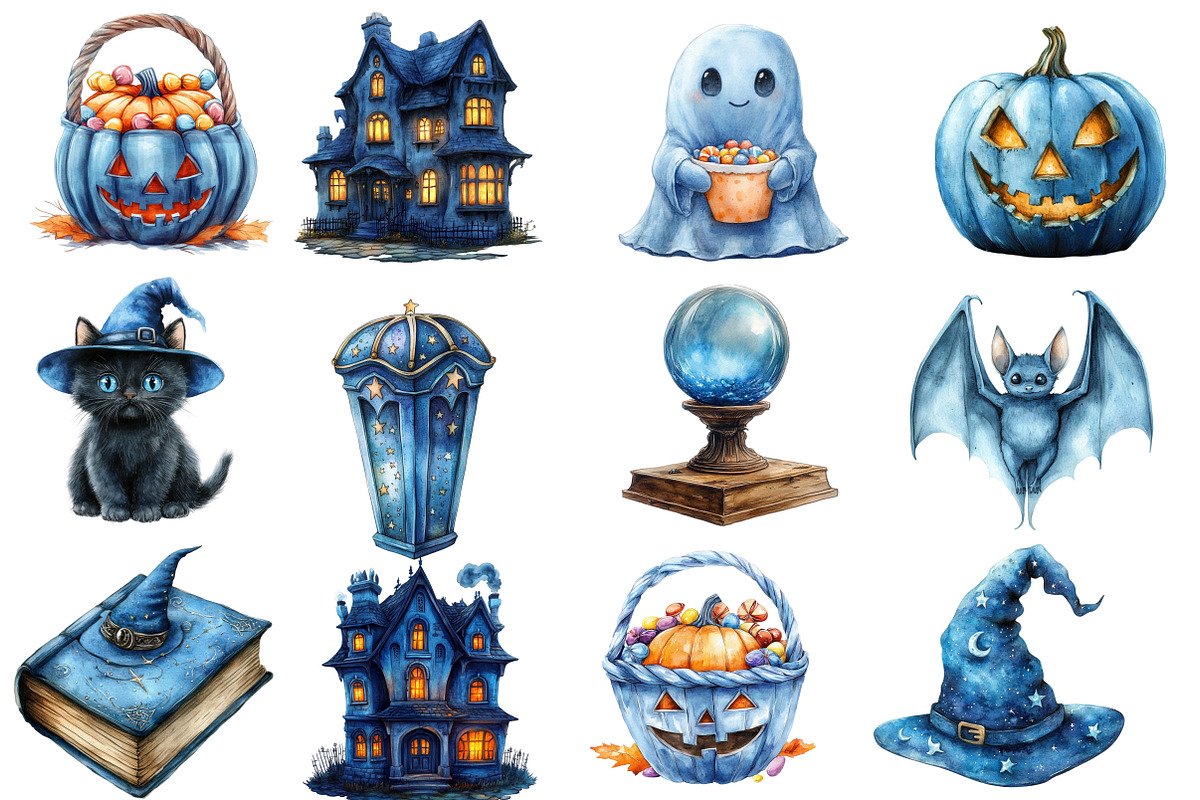 Blue Halloween Watercolor Clipart, an Illustration by Designworld (Photo 2 of 4)